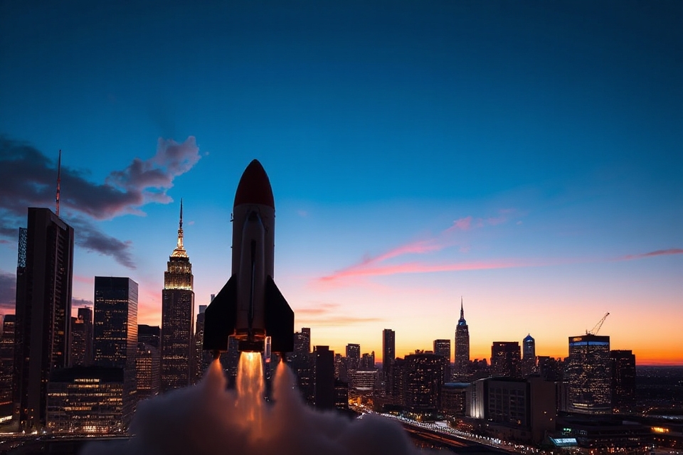 rocket silhouette city skyline