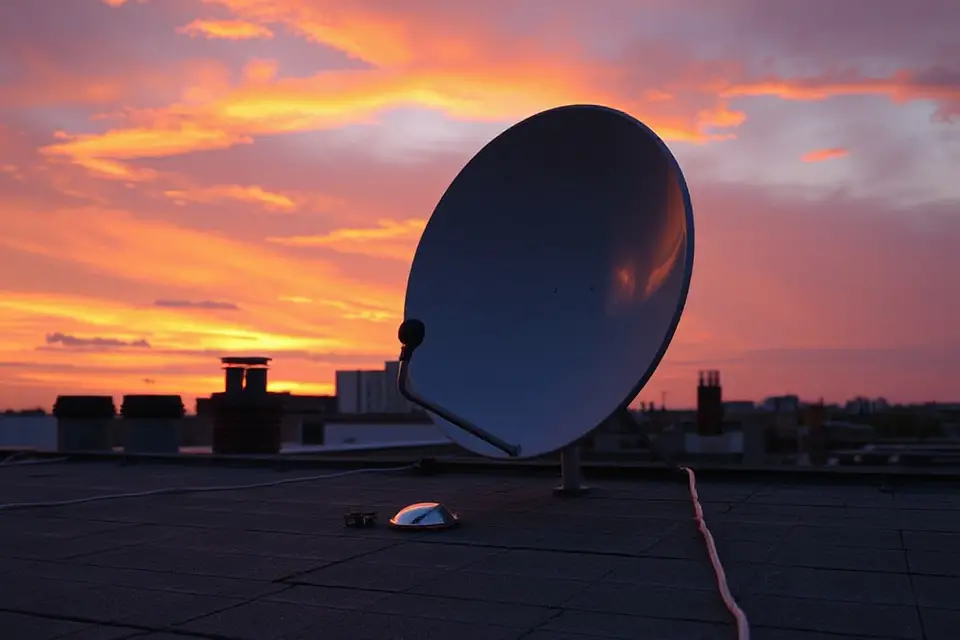 satellite dish sunset rooftop
