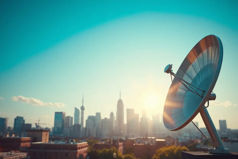 satellite dish urban skyline