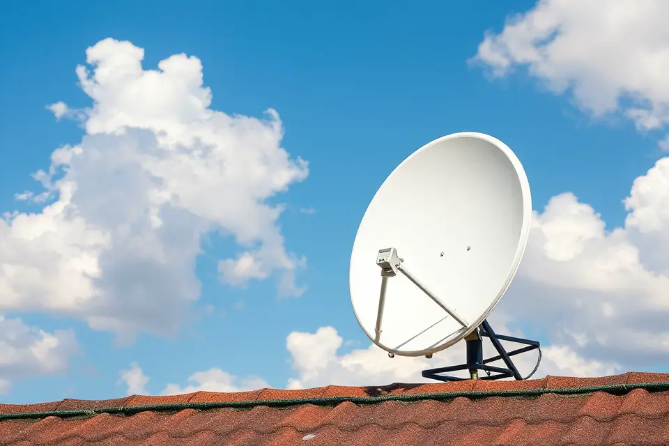 satellite dish with clouds