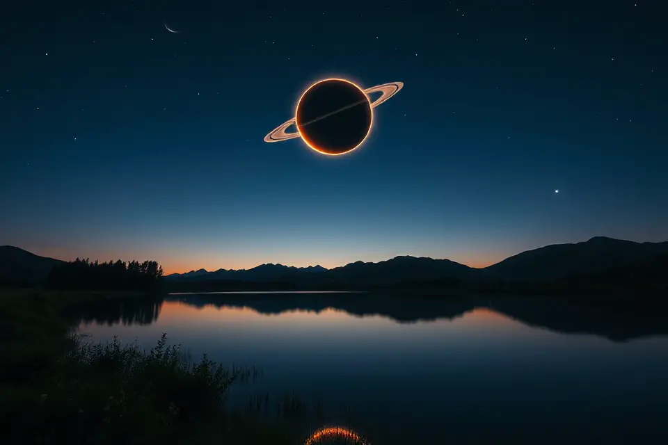 saturn eclipse reflective lake