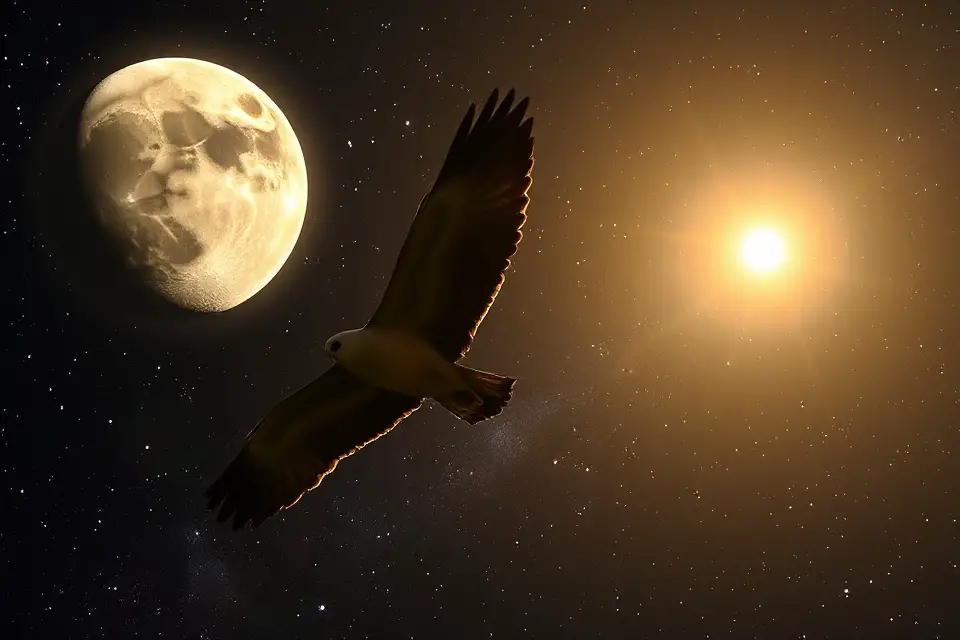 saturn eclipse with bird