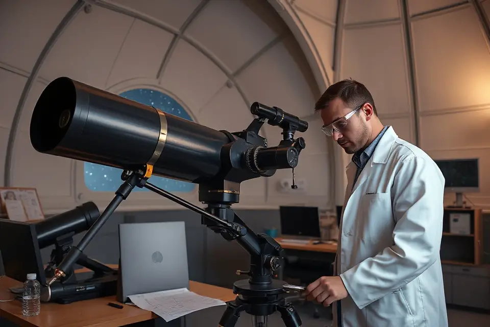 scientist using telescope photo