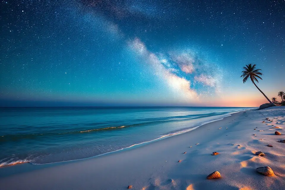 serene beach under galaxy