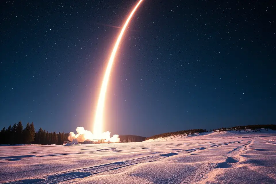 snowy landscape with rocket