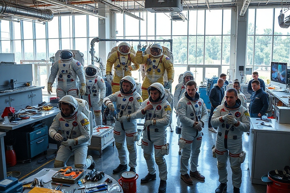 space suit workshop trainees