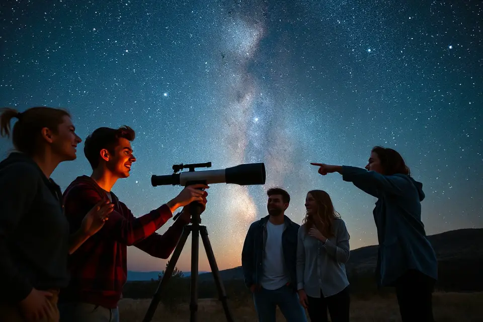 stargazing with friends telescope
