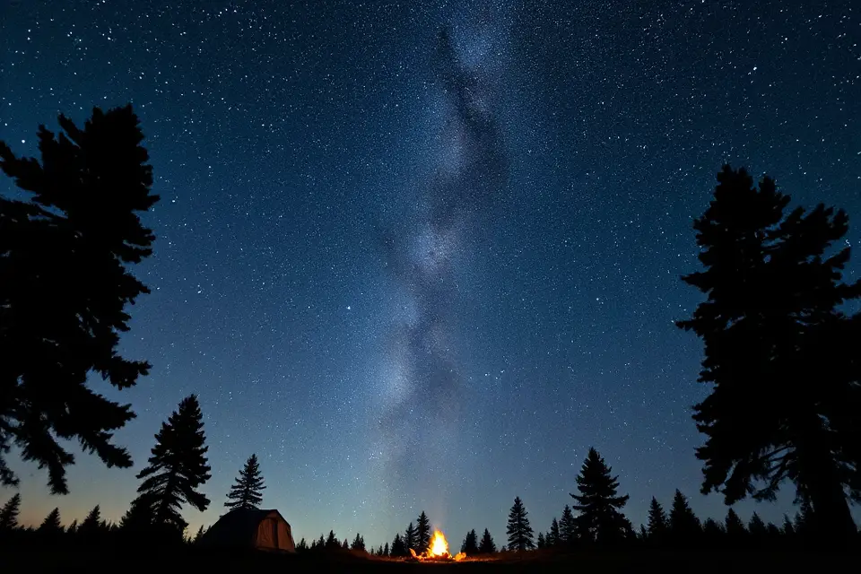 starlit camping tree silhouettes