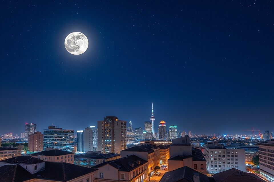 starlit cityscape night sky