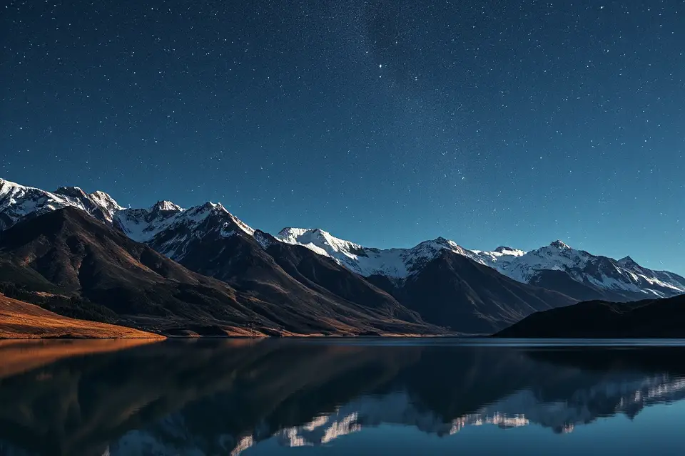 starry lake and mountains