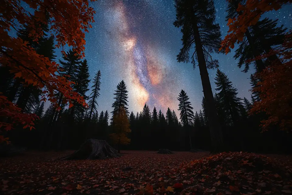 starry night autumn forest