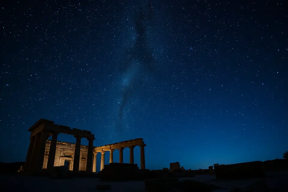 starry sky ancient ruins