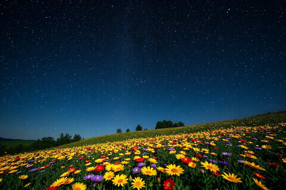 starry sky wildflowers field
