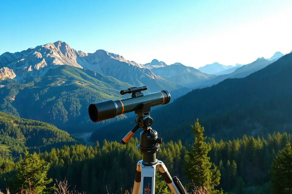telescope against mountain backdrop