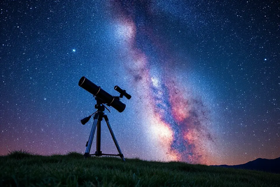 telescope against vibrant milky way