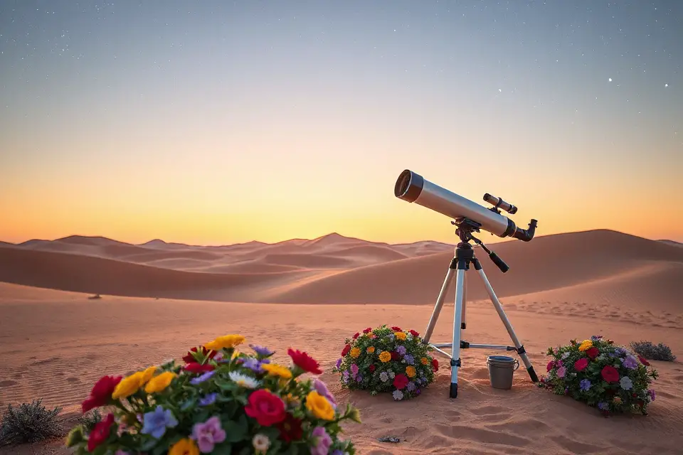telescope among desert wildflowers