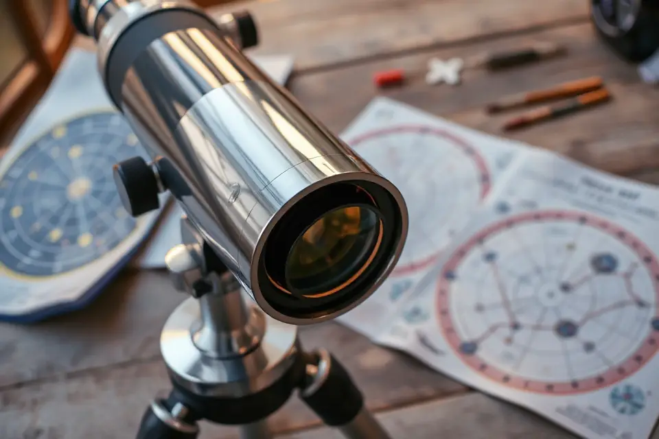 telescope eyepiece and star charts
