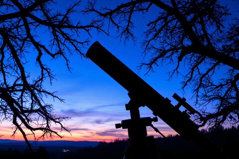 telescope framed by branches