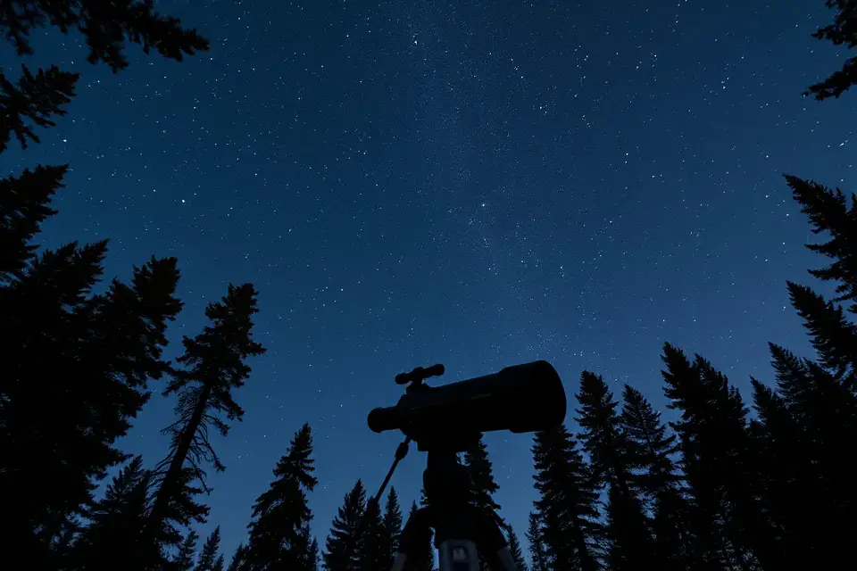 telescope framed by trees