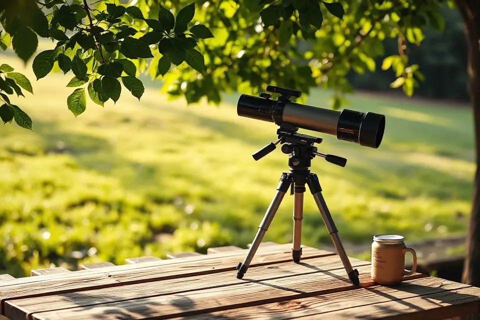 telescope on picnic table
