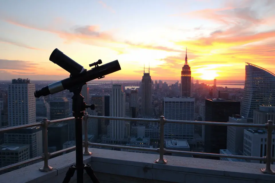 telescope overlooking city skyline