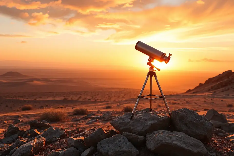 telescope overlooking desert landscape
