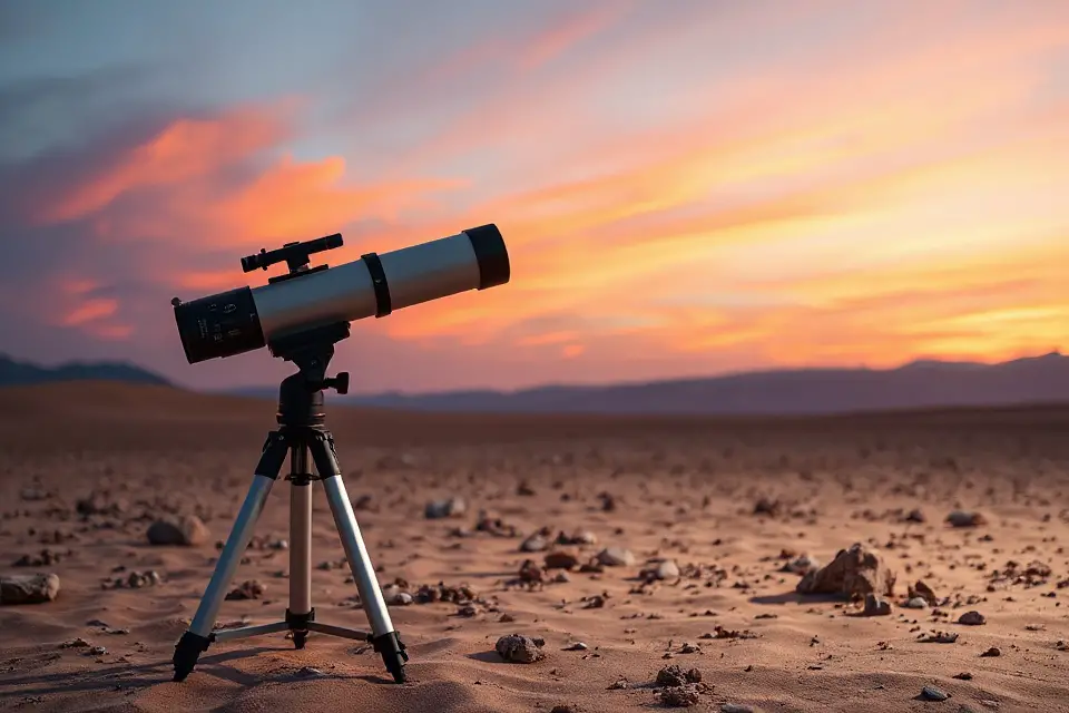 telescope under colorful sky