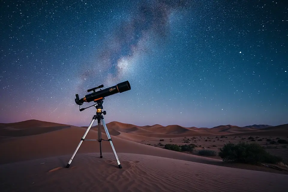 telescope under starry sky