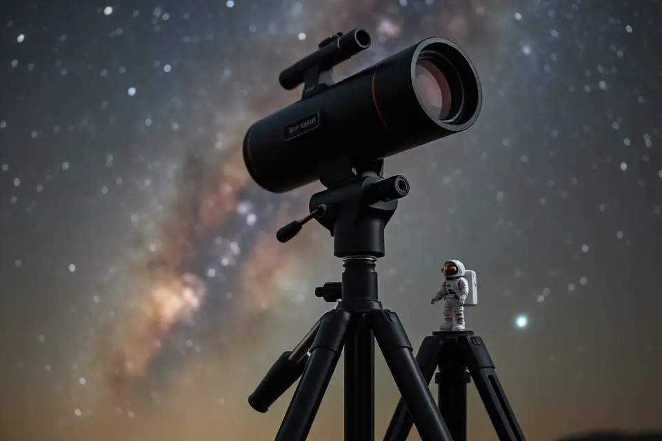 telescope with astronaut figurine