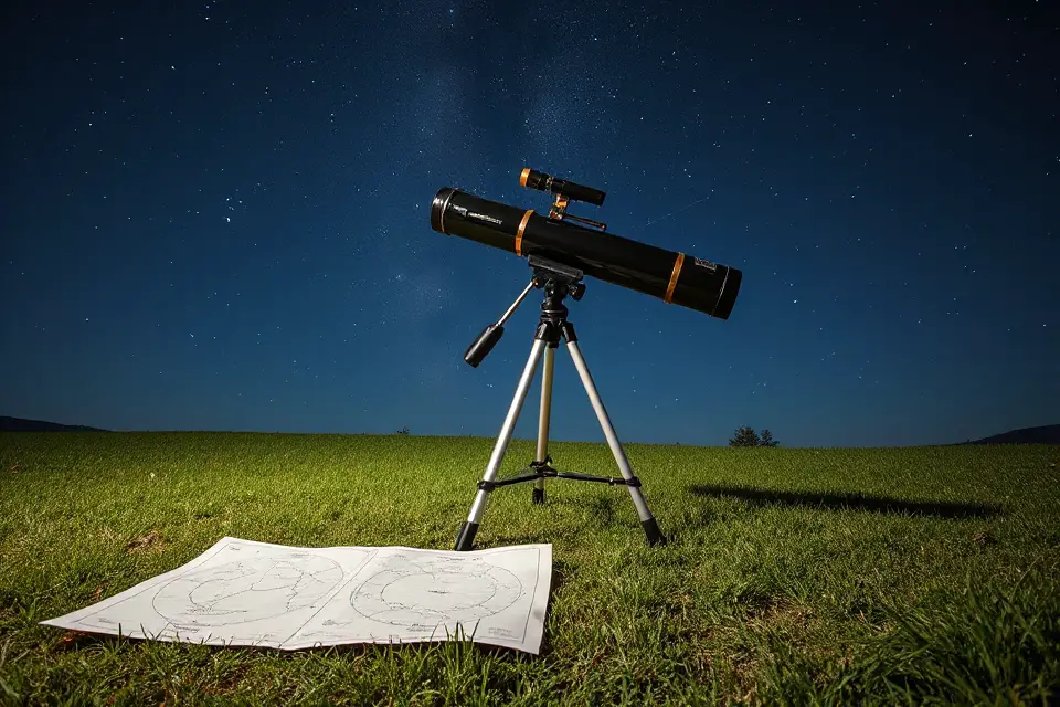 telescope with starry backdrop