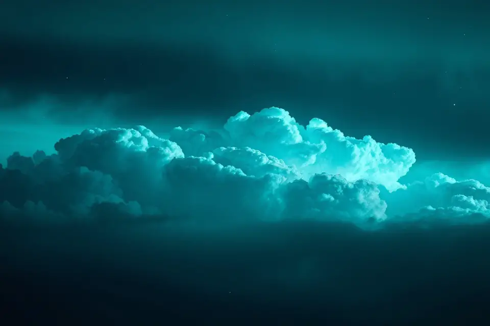 turquoise clouds on alien planet