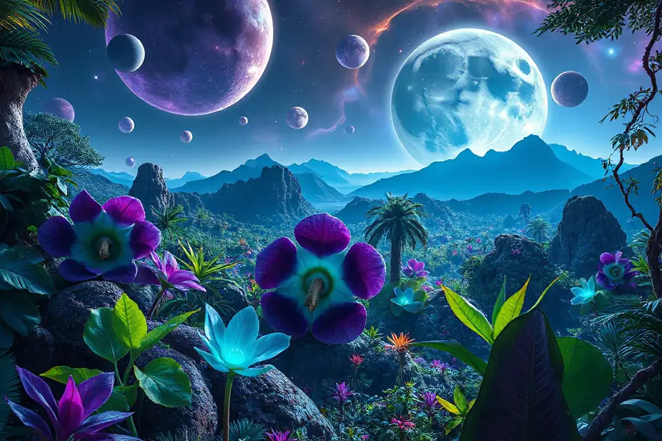 vibrant alien jungle illustration