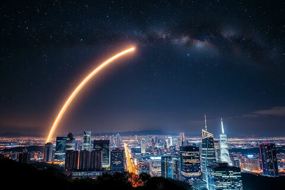 vibrant rocket trail skyline