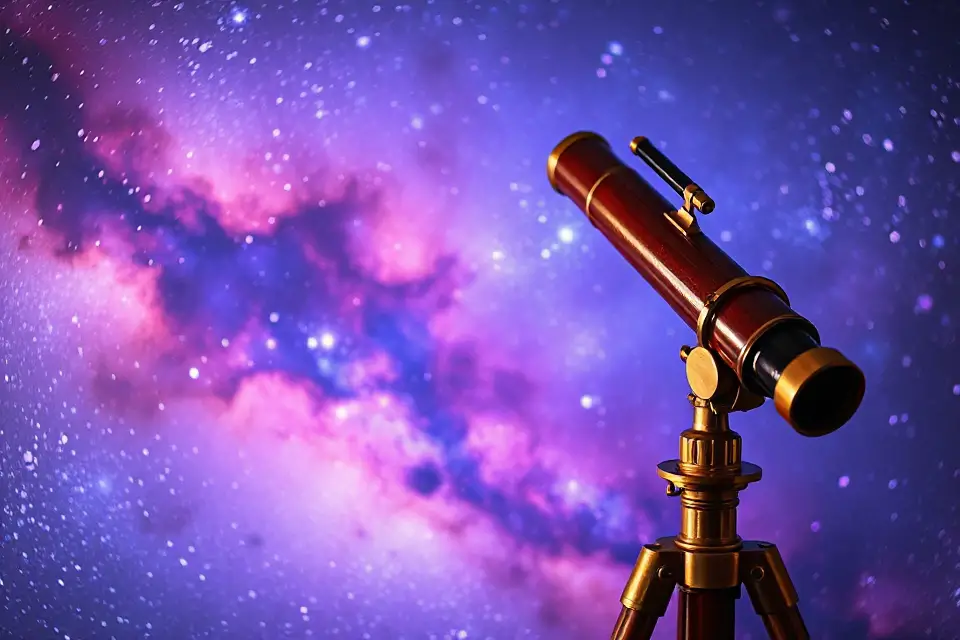 vintage telescope glowing galaxy